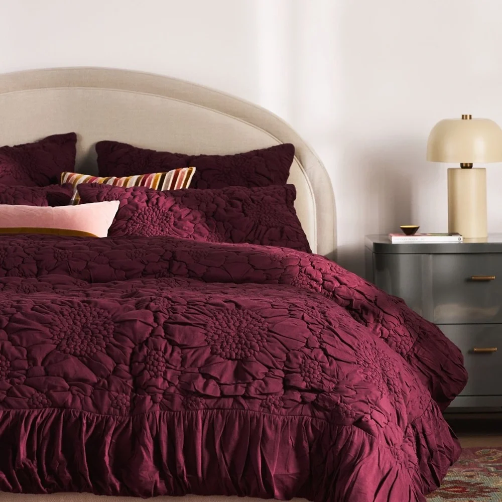 Dahlia Cotton Jersey Luxurious Burgundy Floral Quilt
